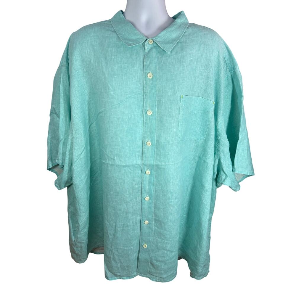 TOMMY BAHAMA BUTTON UP SHIRT — Teal Linen Short Sleeve Casual 5XLB